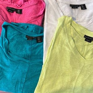 SOLD! 4 Tahari Tops - V Neck, 4 colors - White, Pink, Lime Green & Teal